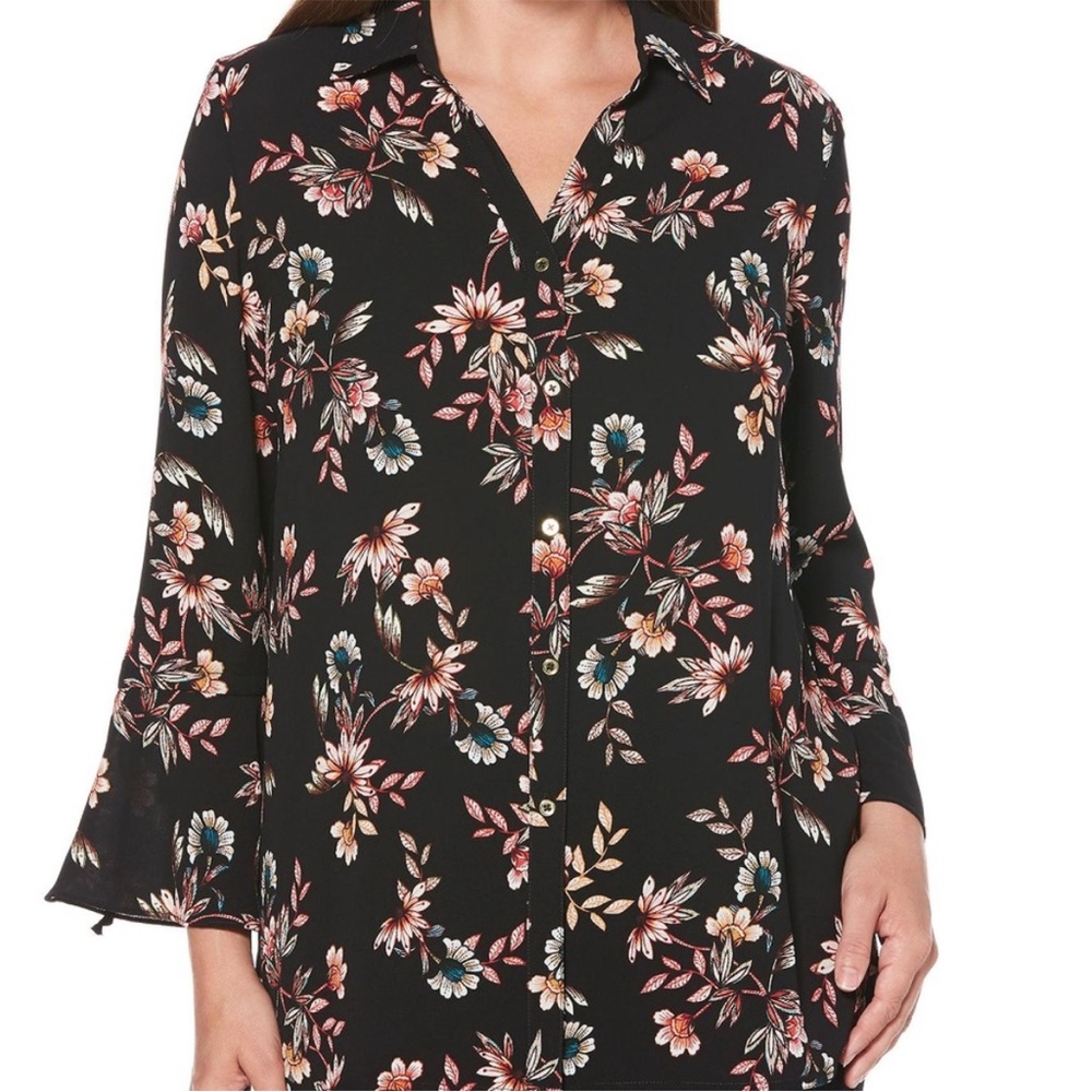 Rafaella Black Floral Button Down Shirt